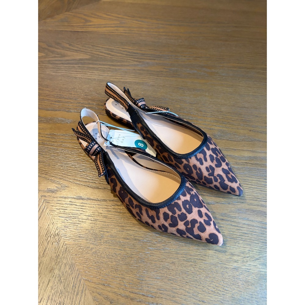 A New Day Womens London Leopard Print Bow Slingback Pointed Toe Flats Size 8
